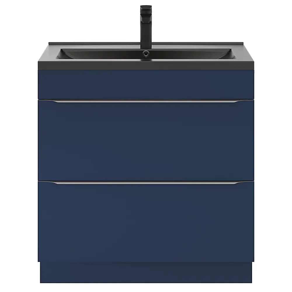 GoodHome Meuble sous vasque à poser bleu nuit mat l.80 x H.82 x P.45 cm, Imandra