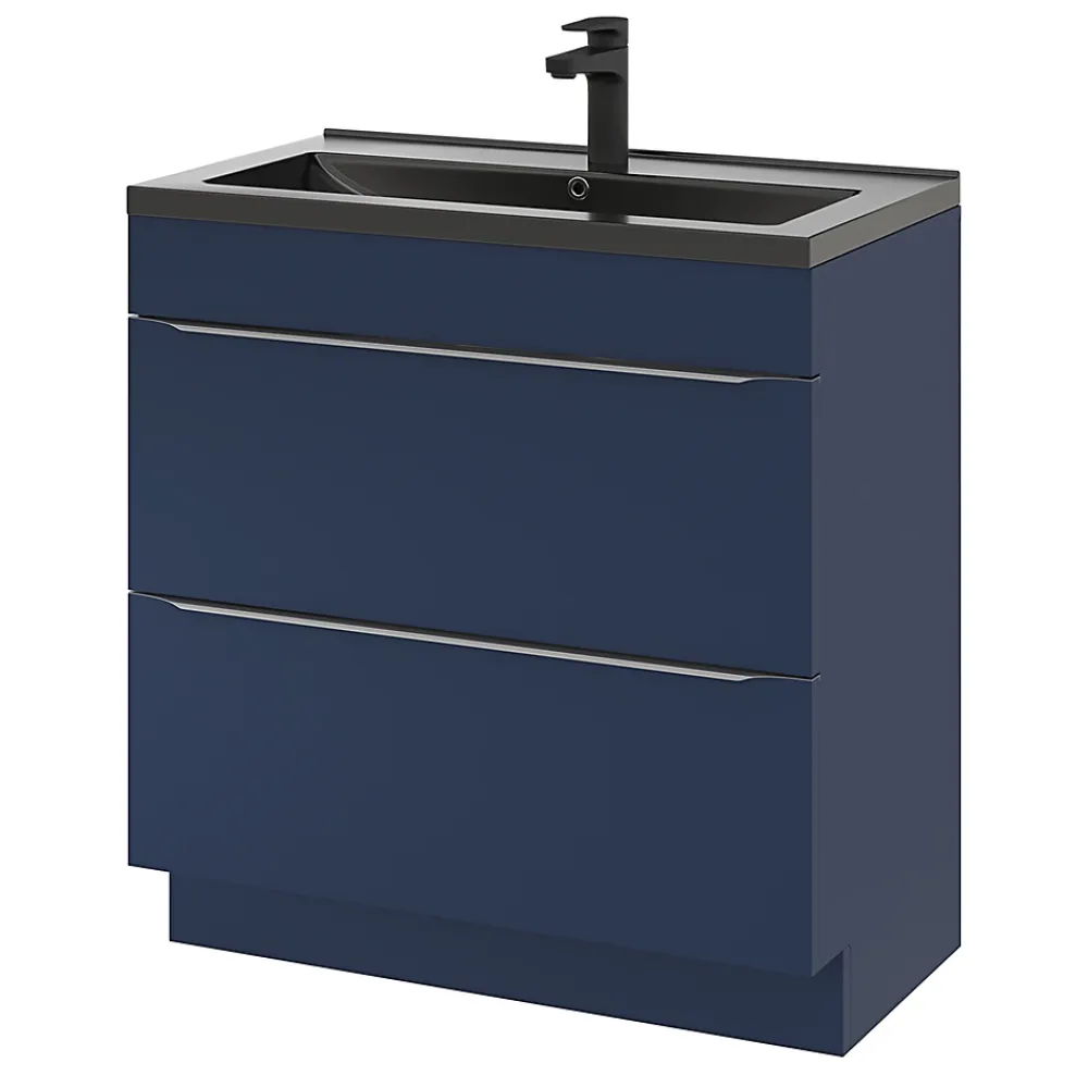 GoodHome Meuble sous vasque à poser bleu nuit mat l.80 x H.82 x P.45 cm, Imandra