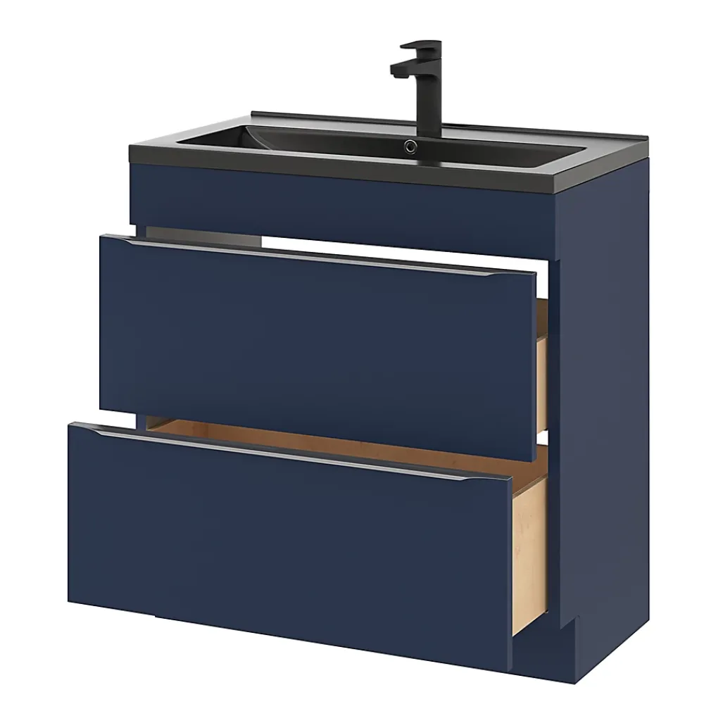 GoodHome Meuble sous vasque à poser bleu nuit mat l.80 x H.82 x P.45 cm, Imandra