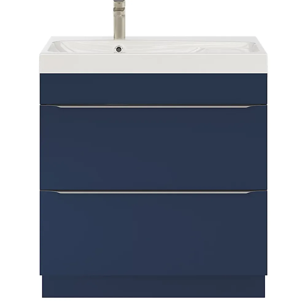 GoodHome Meuble sous vasque à poser bleu nuit mat l.80 x H.82 x P.45 cm, Imandra