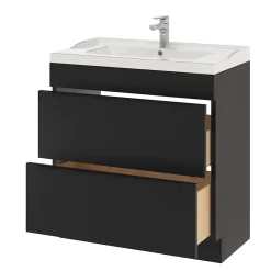 Meuble Buanderie|Meuble De Salle De Bains Faible Profondeur|GoodHome Meuble sous vasque à poser noir mat l.80 x H.82 x P.45 cm, Imandra
