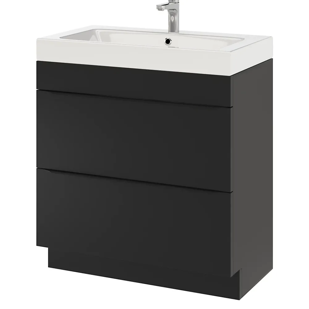 Meuble Buanderie|Meuble De Salle De Bains Faible Profondeur|GoodHome Meuble sous vasque à poser noir mat l.80 x H.82 x P.45 cm, Imandra