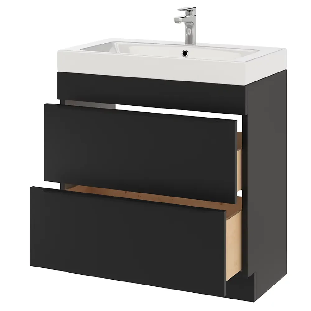 Meuble Buanderie|Meuble De Salle De Bains Faible Profondeur|GoodHome Meuble sous vasque à poser noir mat l.80 x H.82 x P.45 cm, Imandra