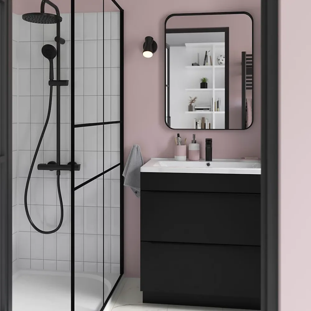 Meuble Buanderie|Meuble De Salle De Bains Faible Profondeur|GoodHome Meuble sous vasque à poser noir mat l.80 x H.82 x P.45 cm, Imandra
