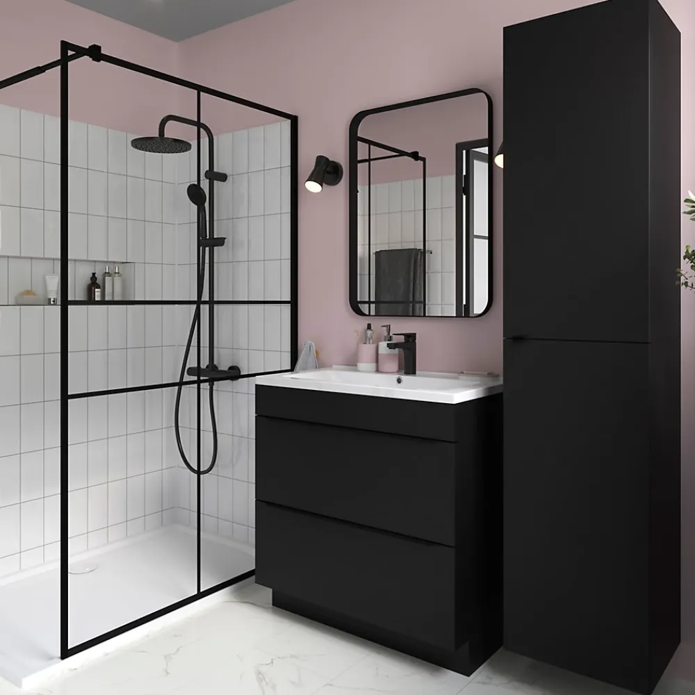 Meuble Buanderie|Meuble De Salle De Bains Faible Profondeur|GoodHome Meuble sous vasque à poser noir mat l.80 x H.82 x P.45 cm, Imandra