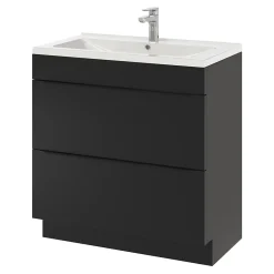 Meuble Buanderie|Meuble De Salle De Bains Faible Profondeur|GoodHome Meuble sous vasque à poser noir mat l.80 x H.82 x P.45 cm, Imandra