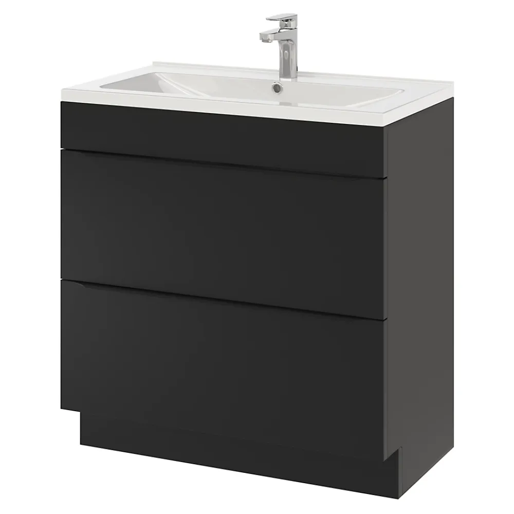 Meuble Buanderie|Meuble De Salle De Bains Faible Profondeur|GoodHome Meuble sous vasque à poser noir mat l.80 x H.82 x P.45 cm, Imandra