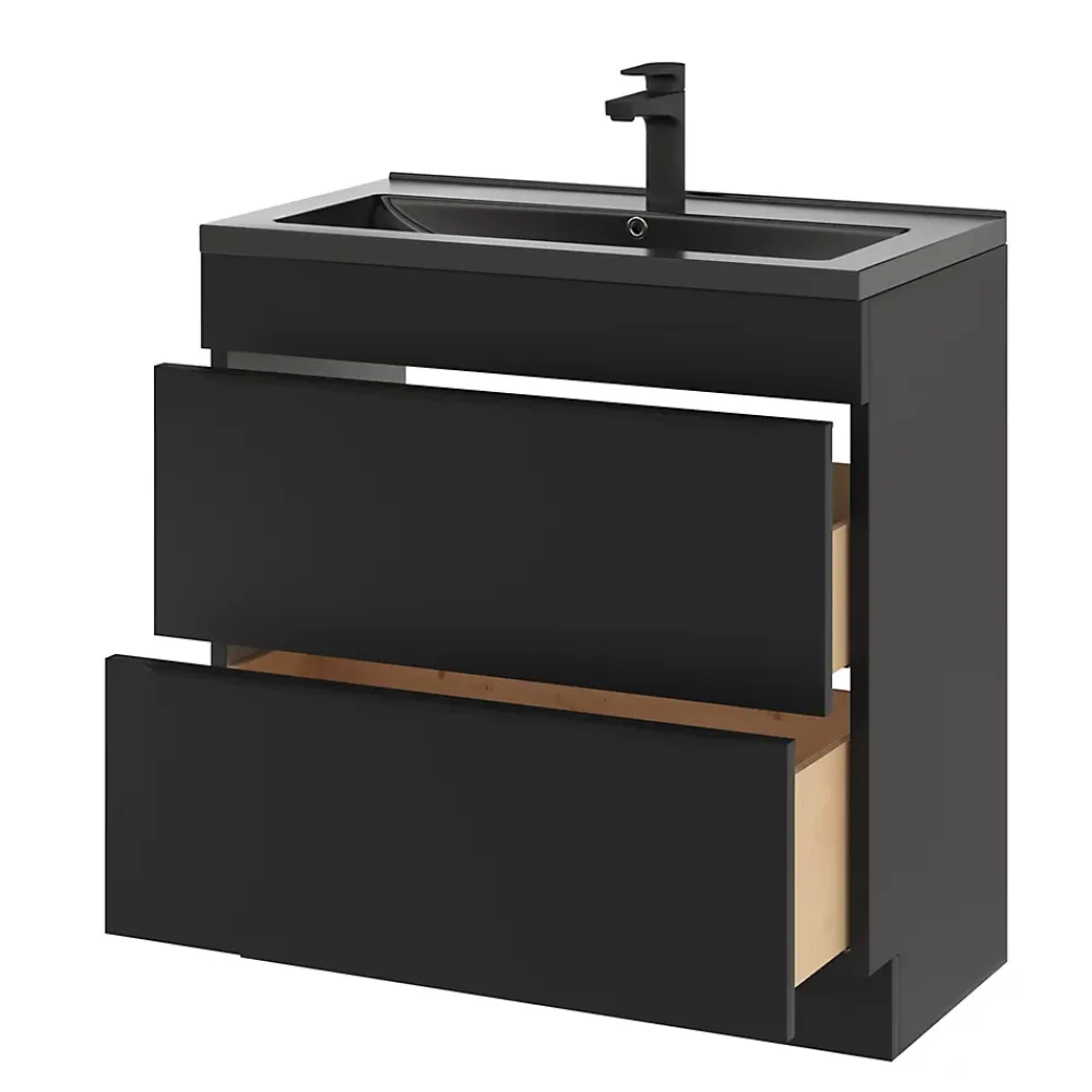 Meuble Buanderie|Meuble De Salle De Bains Faible Profondeur|GoodHome Meuble sous vasque à poser noir mat l.80 x H.82 x P.45 cm, Imandra