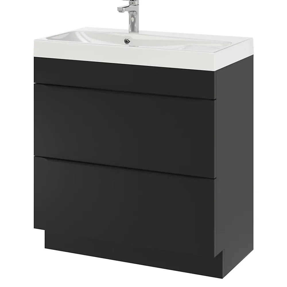Meuble Buanderie|Meuble De Salle De Bains Faible Profondeur|GoodHome Meuble sous vasque à poser noir mat l.80 x H.82 x P.45 cm, Imandra