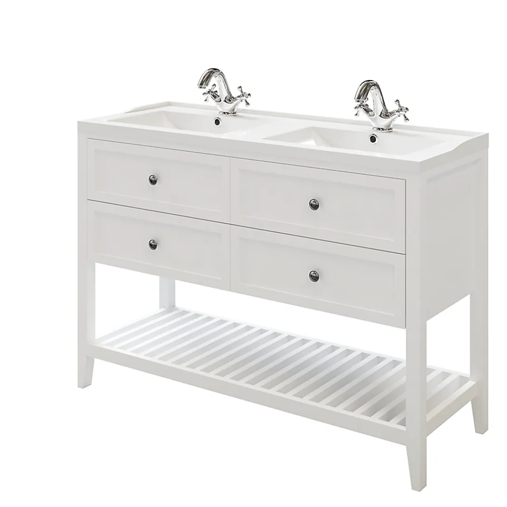 GoodHome Meuble sous vasque à poser 4 tiroirs blanc mat l.120 x H.80 x P.45 cm, Perma