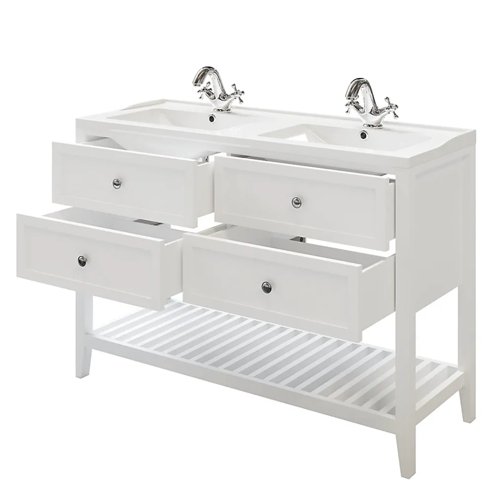 GoodHome Meuble sous vasque à poser 4 tiroirs blanc mat l.120 x H.80 x P.45 cm, Perma