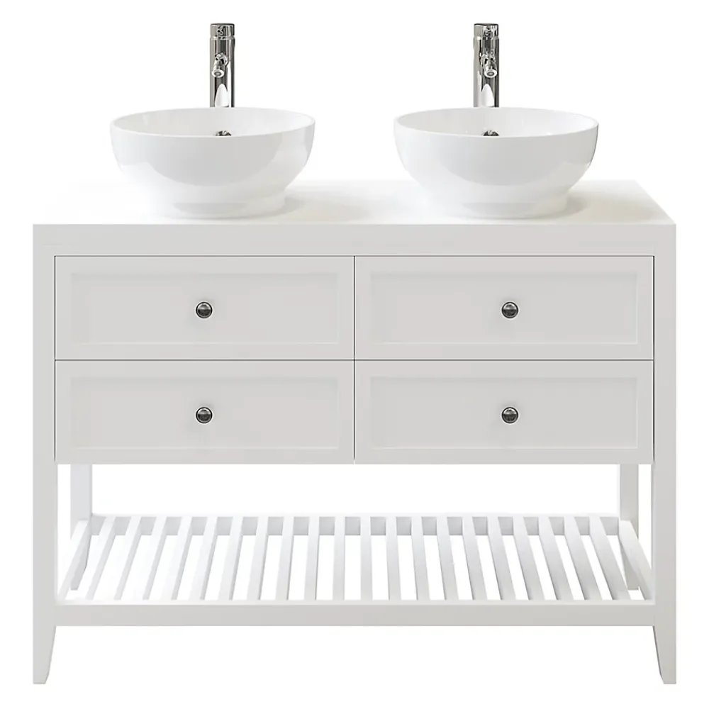 GoodHome Meuble sous vasque à poser 4 tiroirs blanc mat l.120 x H.80 x P.45 cm, Perma
