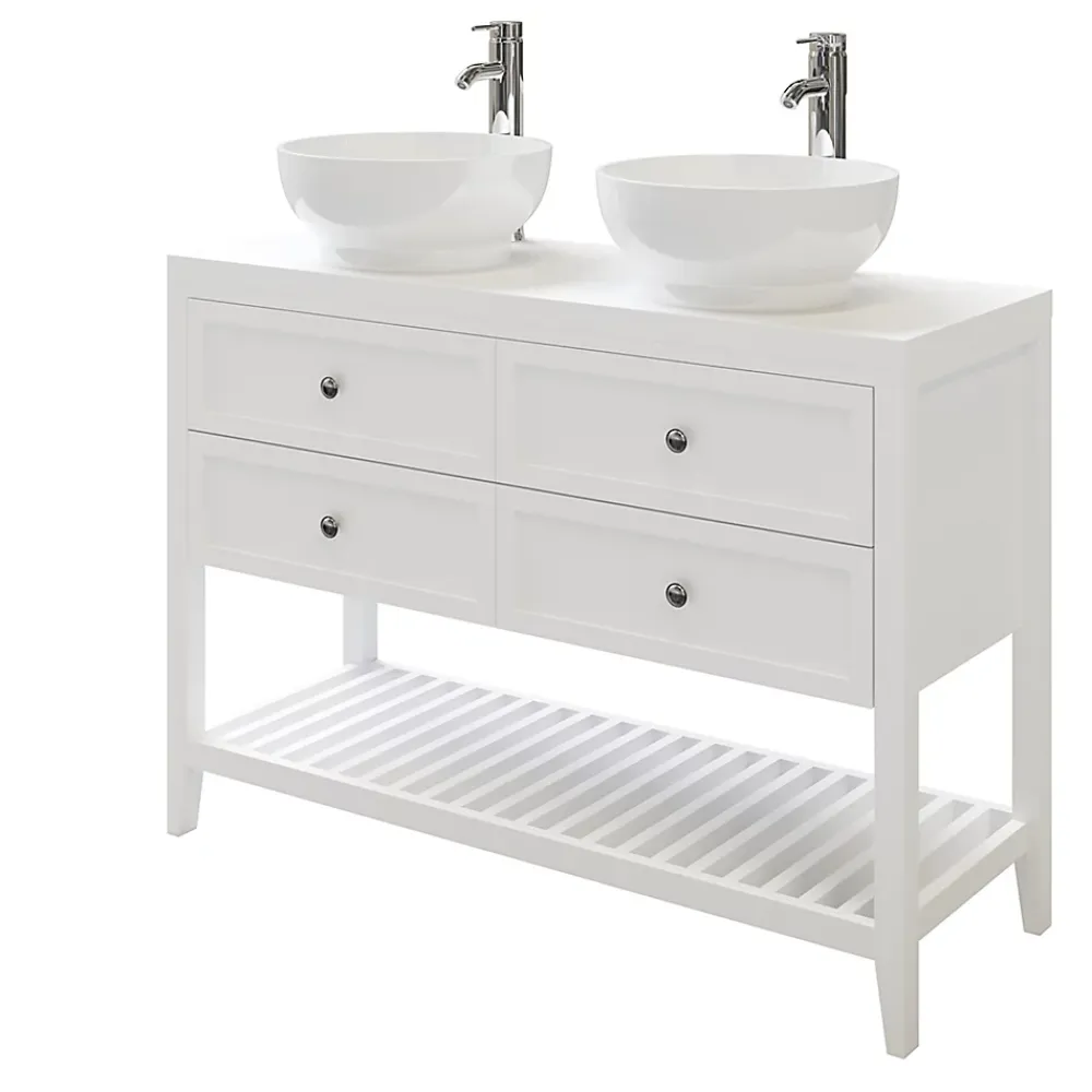 GoodHome Meuble sous vasque à poser 4 tiroirs blanc mat l.120 x H.80 x P.45 cm, Perma