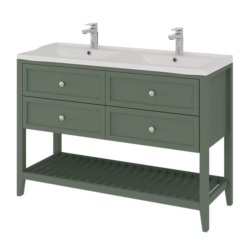 GoodHome Meuble sous vasque à poser 4 tiroirs 1 niche vert mat l.120 x H.80,6 x P.45 cm, Perma