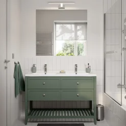 GoodHome Meuble sous vasque à poser 4 tiroirs 1 niche vert mat l.120 x H.80,6 x P.45 cm, Perma