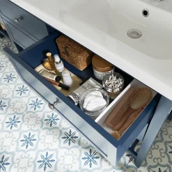GoodHome Meuble sous vasque à poser 4 tiroirs bleu mat l.120 x H.80 x P.45 cm, Perma