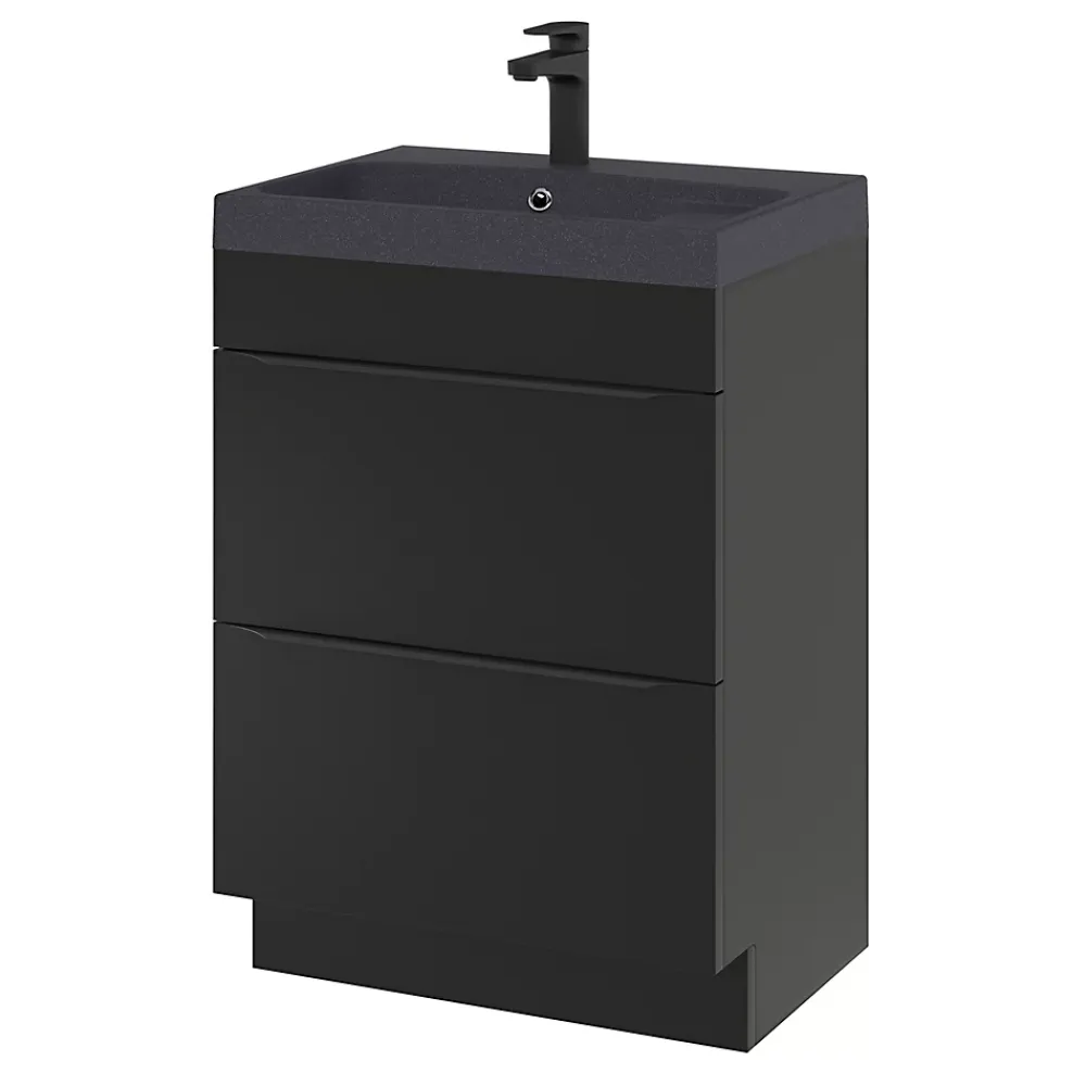 Meuble Buanderie|Meuble De Salle De Bains Faible Profondeur|GoodHome Meuble sous vasque à poser noir mat l.60 x H.82 x P.45 cm, Imandra