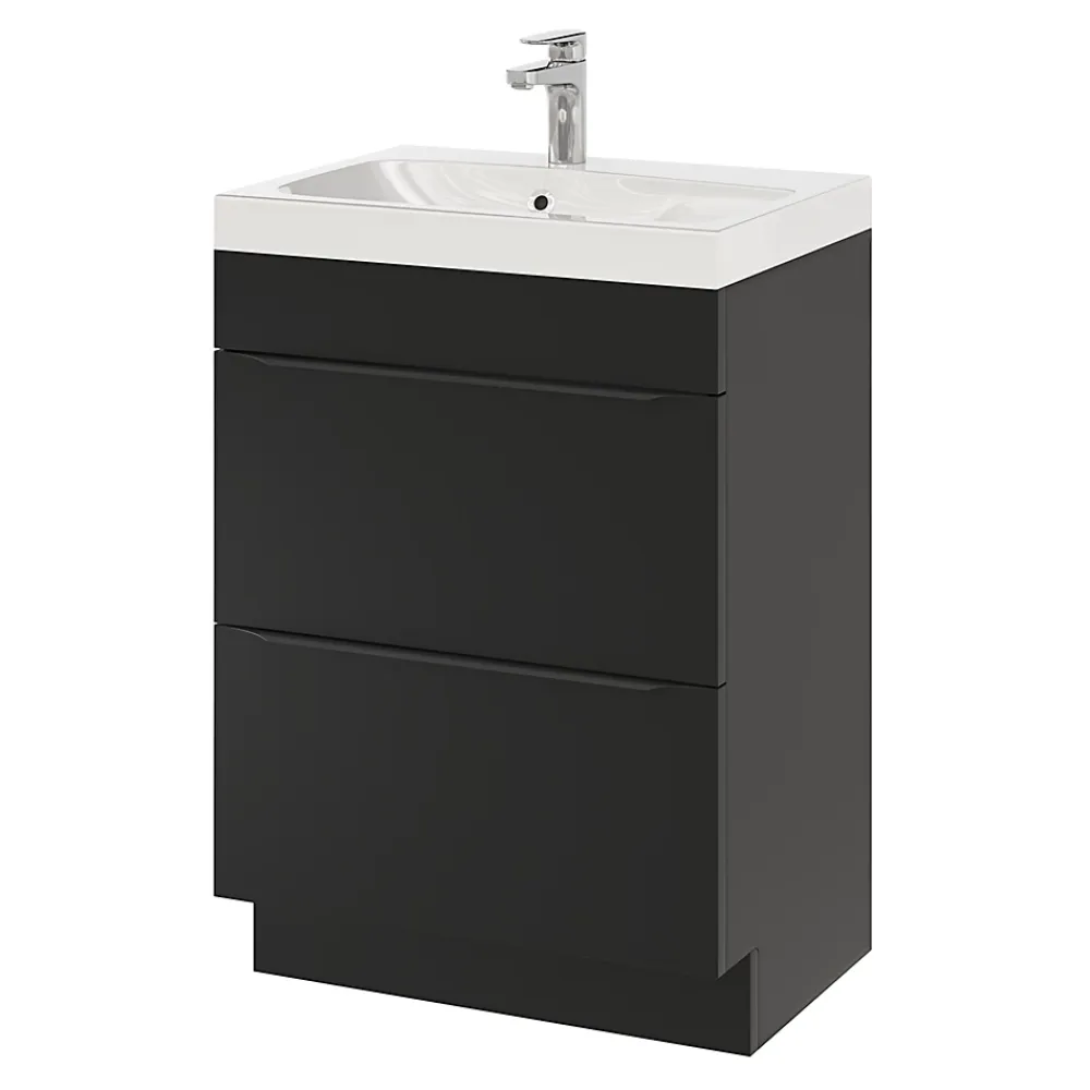 Meuble Buanderie|Meuble De Salle De Bains Faible Profondeur|GoodHome Meuble sous vasque à poser noir mat l.60 x H.82 x P.45 cm, Imandra