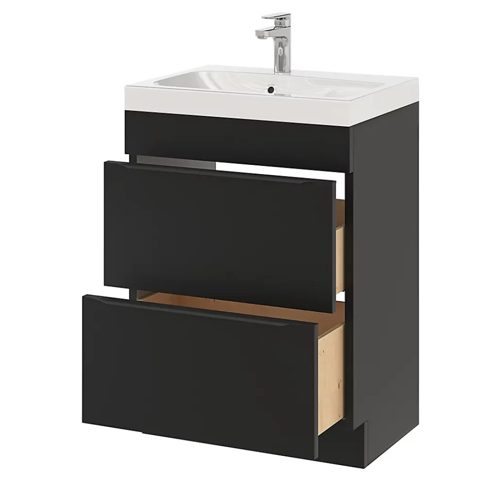 Meuble Buanderie|Meuble De Salle De Bains Faible Profondeur|GoodHome Meuble sous vasque à poser noir mat l.60 x H.82 x P.45 cm, Imandra