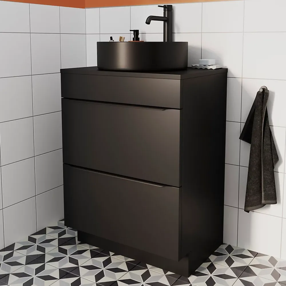 Meuble Buanderie|Meuble De Salle De Bains Faible Profondeur|GoodHome Meuble sous vasque à poser noir mat l.60 x H.82 x P.45 cm, Imandra