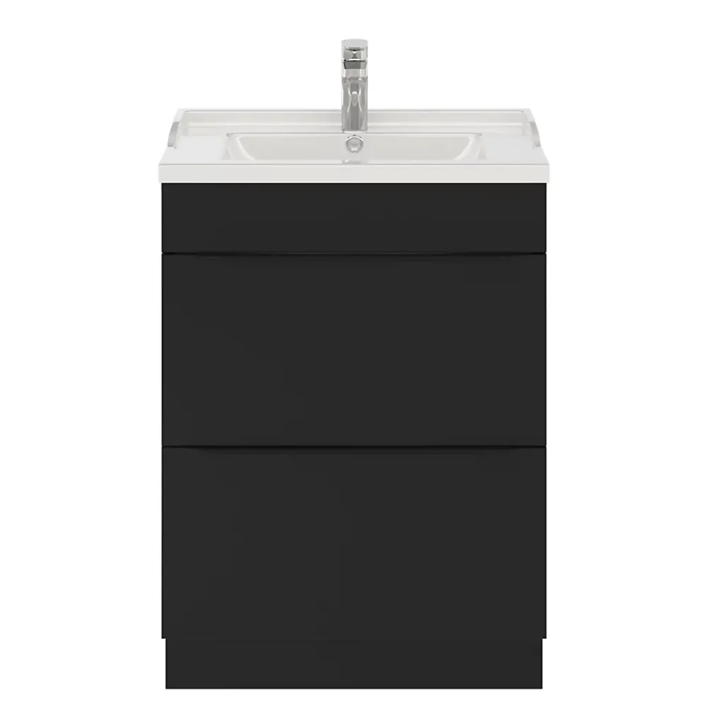 Meuble Buanderie|Meuble De Salle De Bains Faible Profondeur|GoodHome Meuble sous vasque à poser noir mat l.60 x H.82 x P.45 cm, Imandra