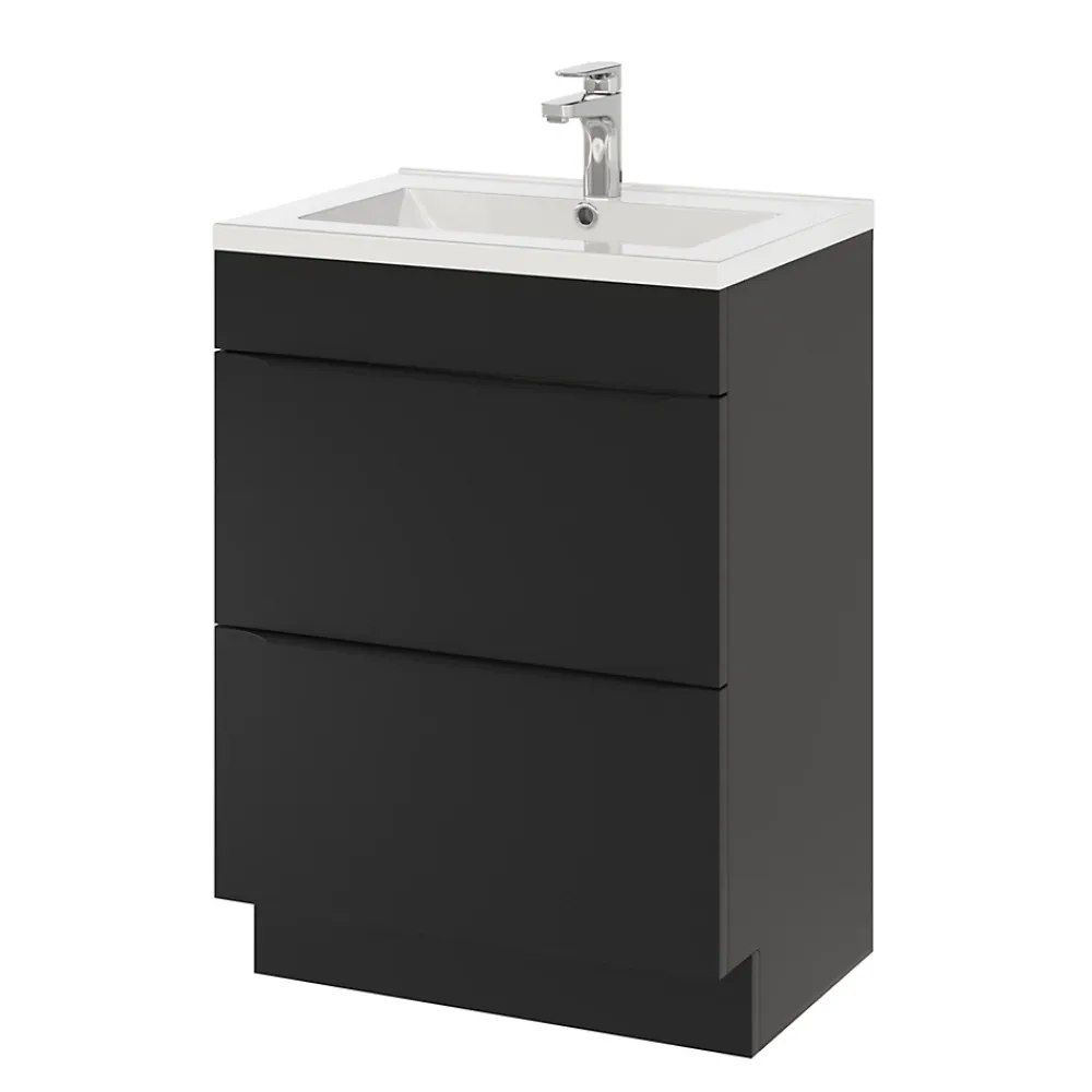 Meuble Buanderie|Meuble De Salle De Bains Faible Profondeur|GoodHome Meuble sous vasque à poser noir mat l.60 x H.82 x P.45 cm, Imandra