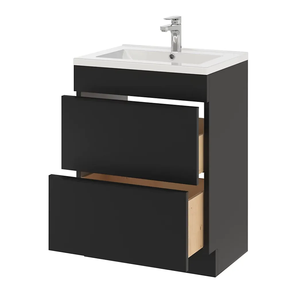 Meuble Buanderie|Meuble De Salle De Bains Faible Profondeur|GoodHome Meuble sous vasque à poser noir mat l.60 x H.82 x P.45 cm, Imandra