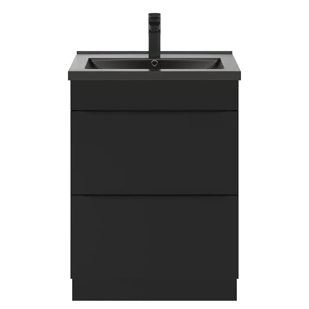 Meuble Buanderie|Meuble De Salle De Bains Faible Profondeur|GoodHome Meuble sous vasque à poser noir mat l.60 x H.82 x P.45 cm, Imandra