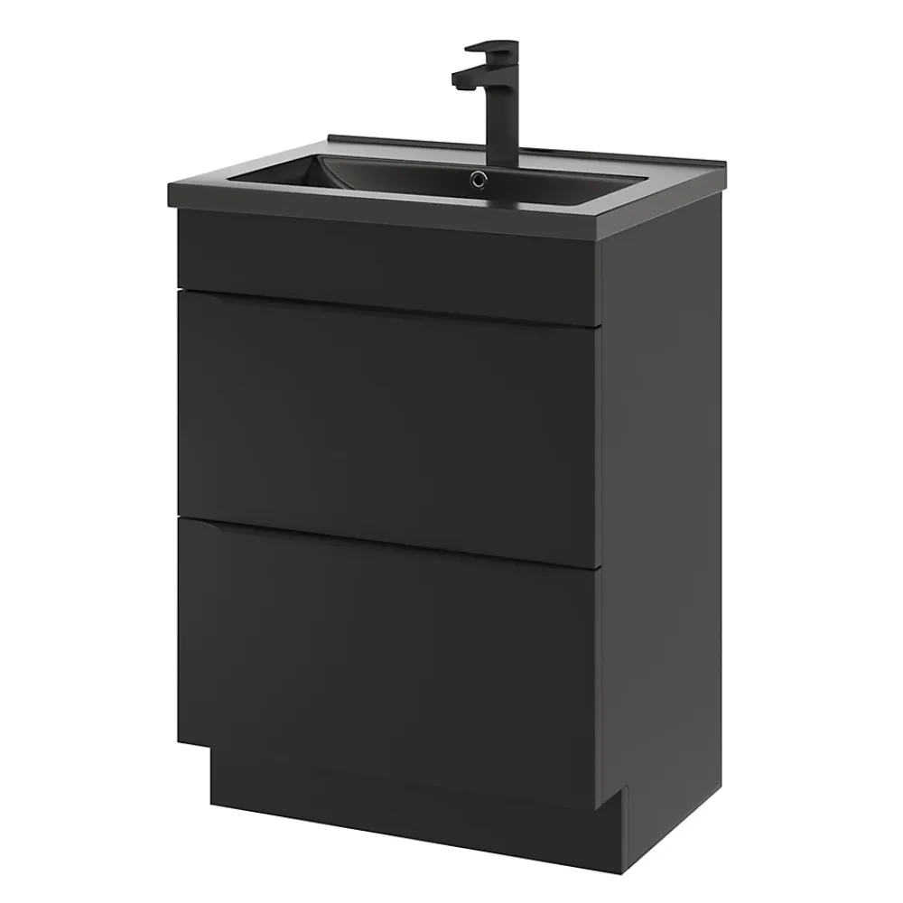 Meuble Buanderie|Meuble De Salle De Bains Faible Profondeur|GoodHome Meuble sous vasque à poser noir mat l.60 x H.82 x P.45 cm, Imandra