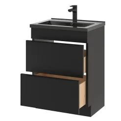 Meuble Buanderie|Meuble De Salle De Bains Faible Profondeur|GoodHome Meuble sous vasque à poser noir mat l.60 x H.82 x P.45 cm, Imandra