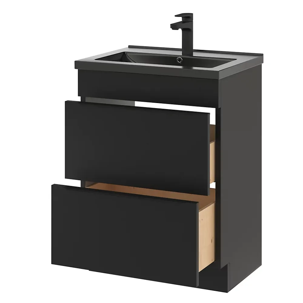 Meuble Buanderie|Meuble De Salle De Bains Faible Profondeur|GoodHome Meuble sous vasque à poser noir mat l.60 x H.82 x P.45 cm, Imandra