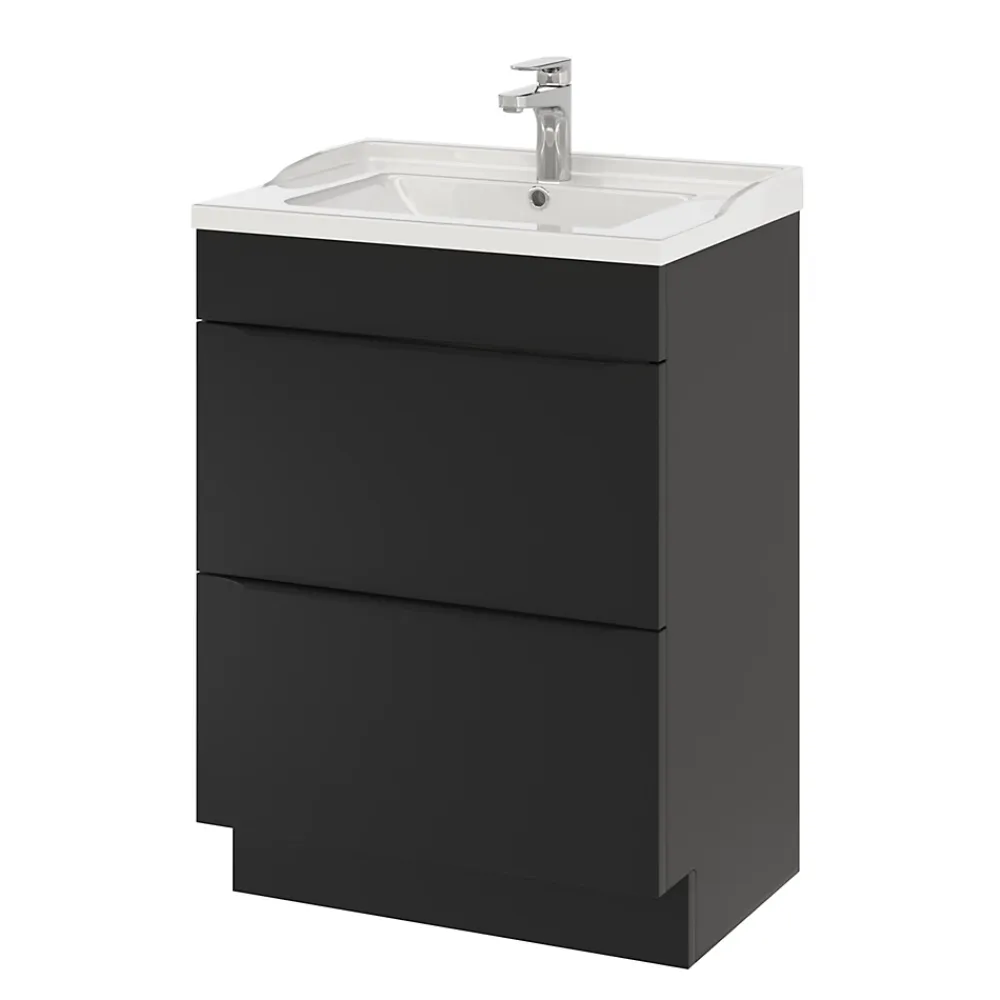 Meuble Buanderie|Meuble De Salle De Bains Faible Profondeur|GoodHome Meuble sous vasque à poser noir mat l.60 x H.82 x P.45 cm, Imandra