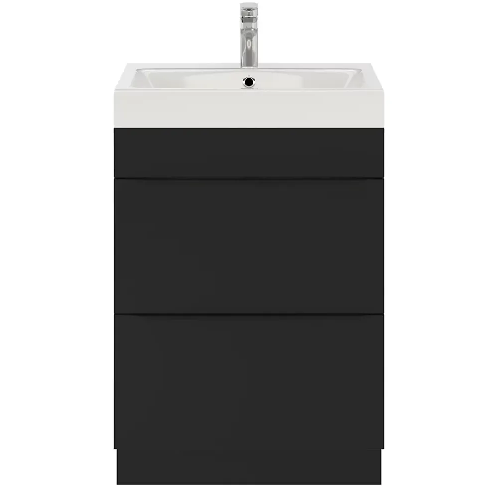 Meuble Buanderie|Meuble De Salle De Bains Faible Profondeur|GoodHome Meuble sous vasque à poser noir mat l.60 x H.82 x P.45 cm, Imandra