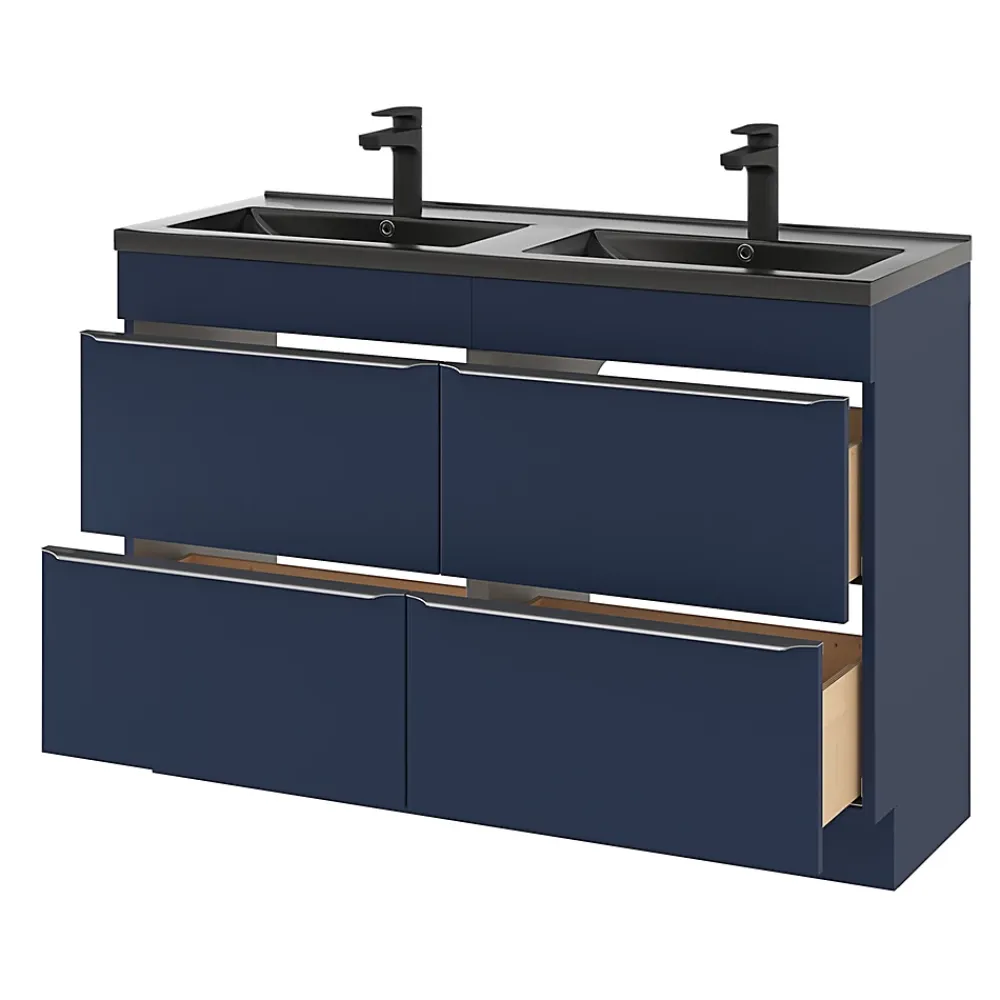 GoodHome Meuble sous vasque à poser bleu nuit mat l.120 x H.82 x P.45 cm, Imandra