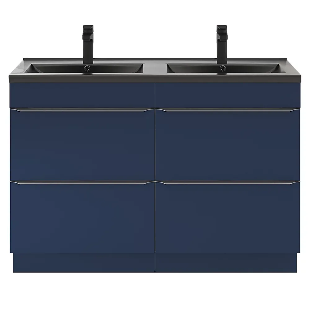 GoodHome Meuble sous vasque à poser bleu nuit mat l.120 x H.82 x P.45 cm, Imandra