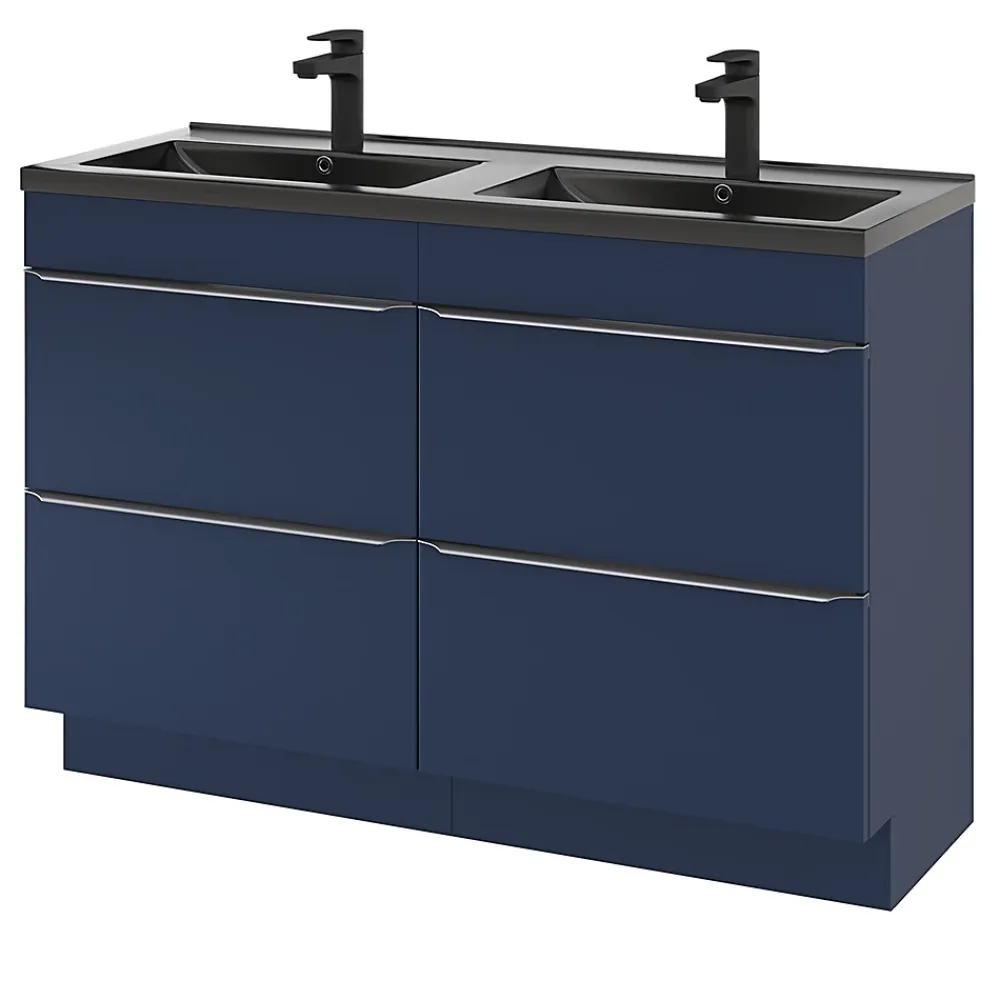 GoodHome Meuble sous vasque à poser bleu nuit mat l.120 x H.82 x P.45 cm, Imandra