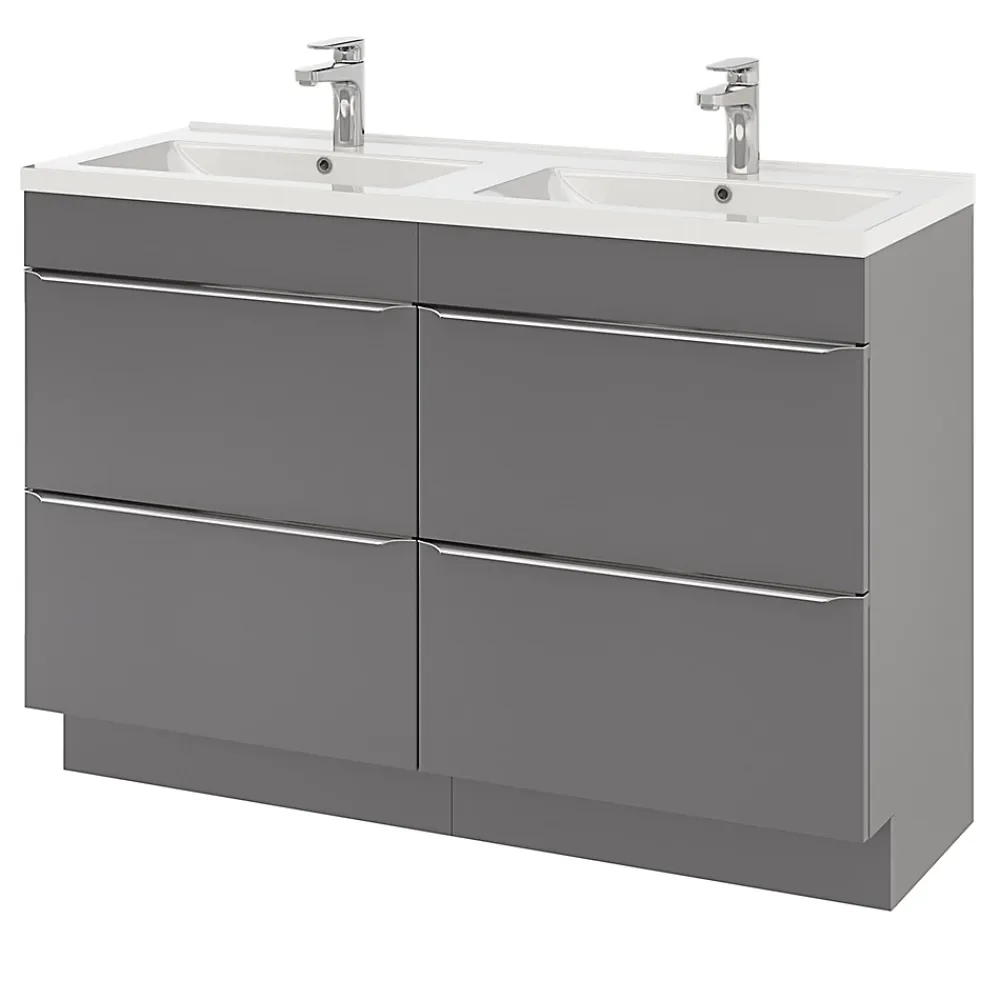 Meuble Buanderie|GoodHome Meuble sous vasque à poser gris brillant l.120 x H.82 x P.45 cm, Imandra