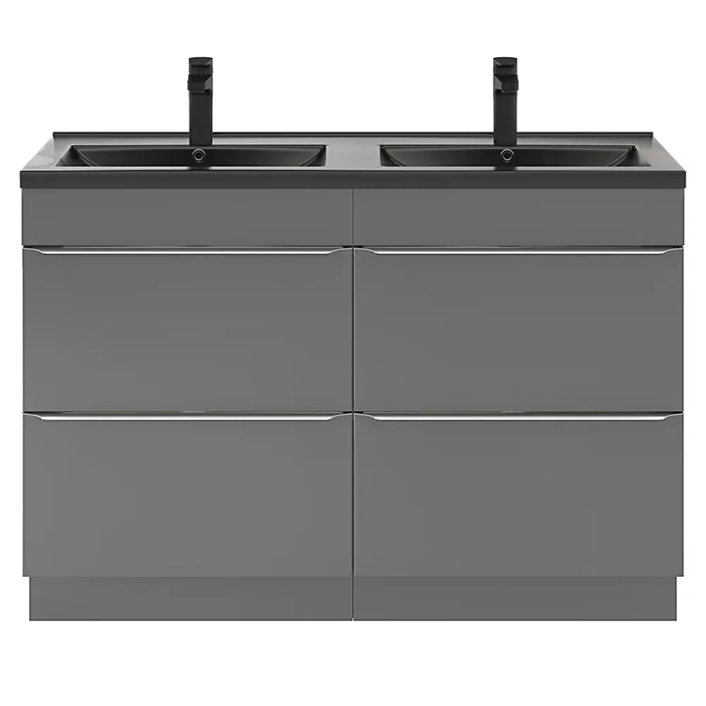 Meuble Buanderie|GoodHome Meuble sous vasque à poser gris brillant l.120 x H.82 x P.45 cm, Imandra