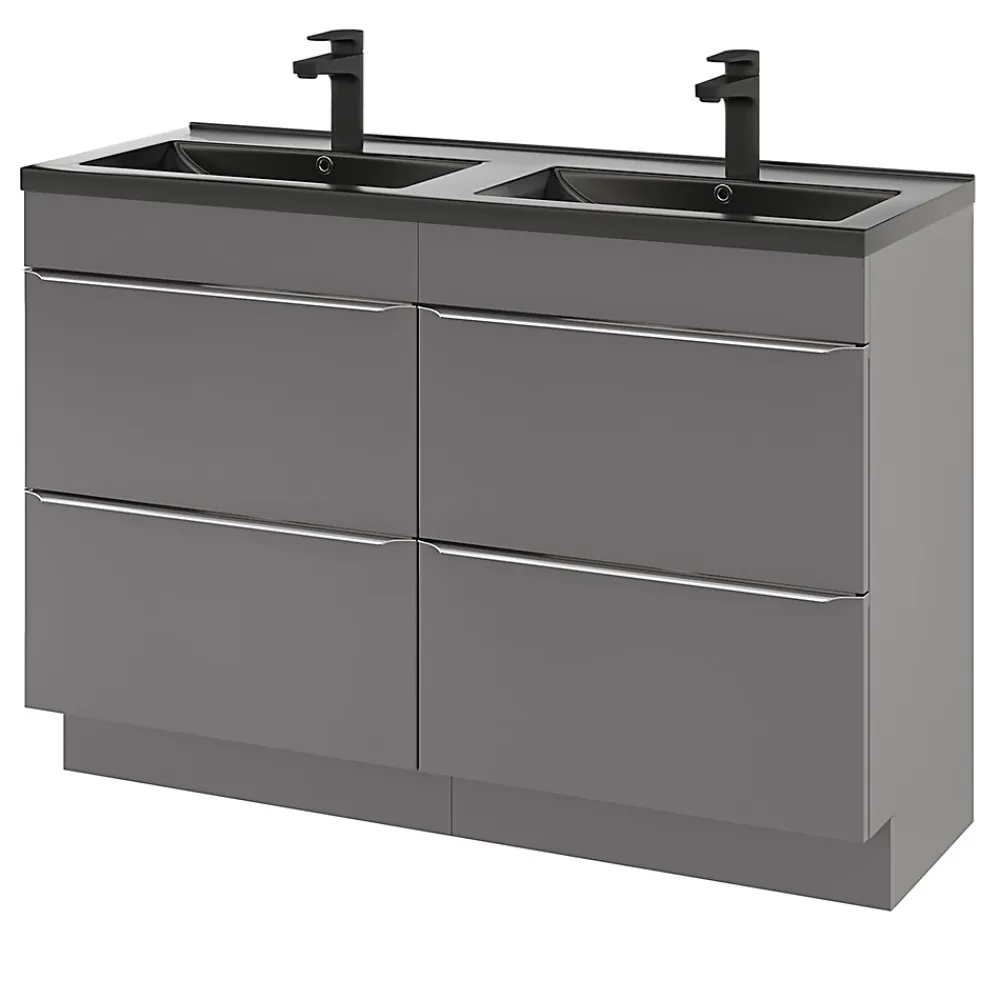Meuble Buanderie|GoodHome Meuble sous vasque à poser gris brillant l.120 x H.82 x P.45 cm, Imandra