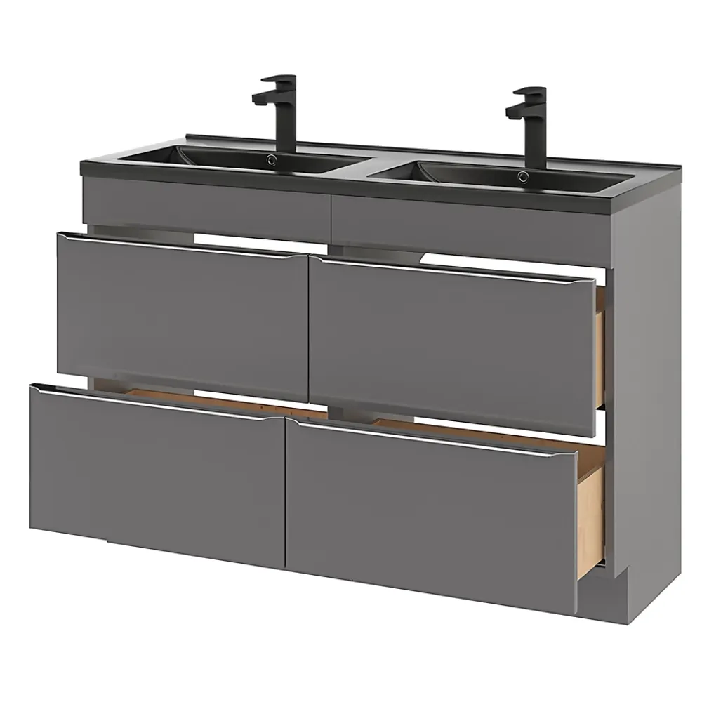 Meuble Buanderie|GoodHome Meuble sous vasque à poser gris brillant l.120 x H.82 x P.45 cm, Imandra