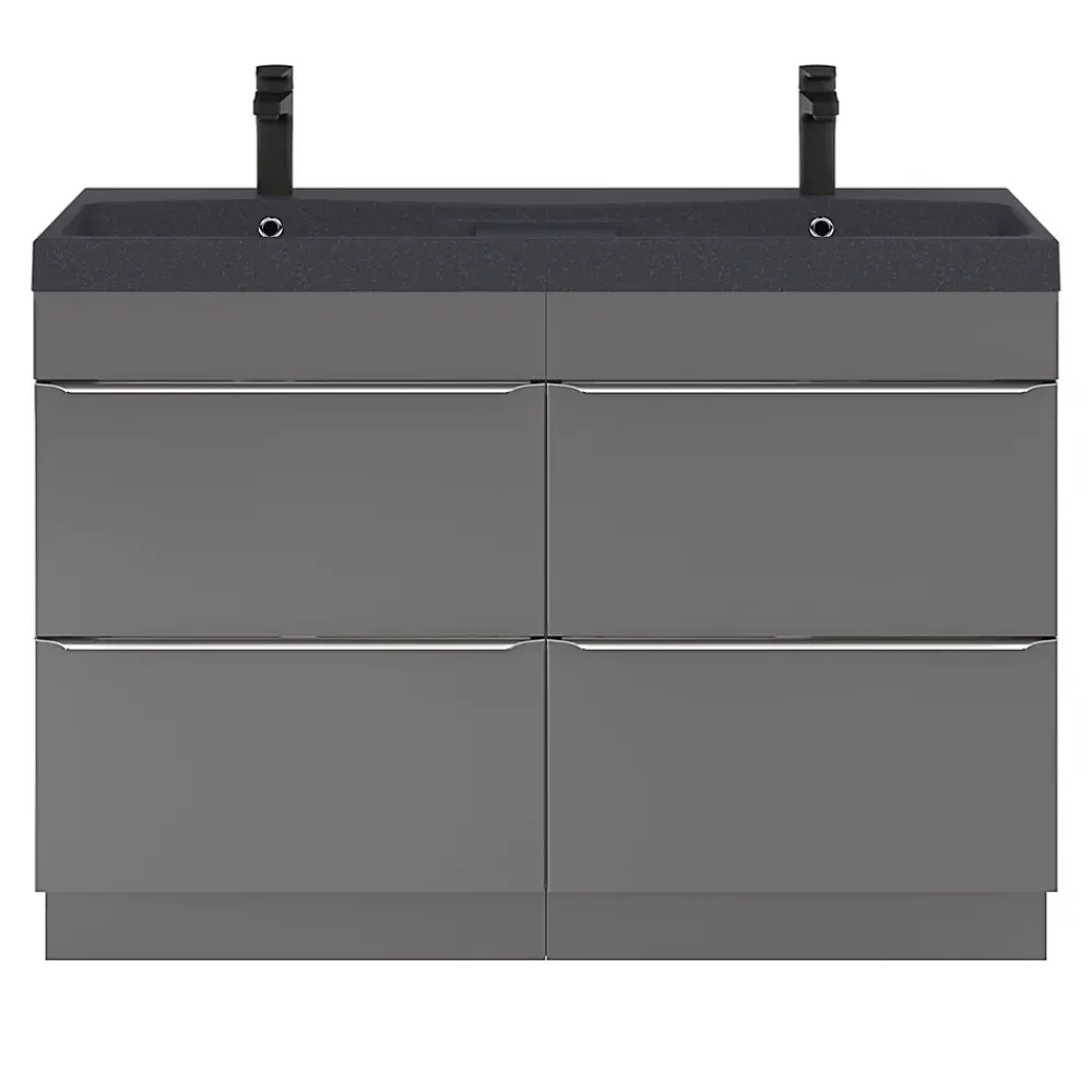 Meuble Buanderie|GoodHome Meuble sous vasque à poser gris brillant l.120 x H.82 x P.45 cm, Imandra