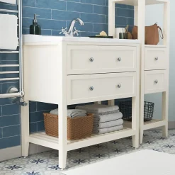 GoodHome Meuble sous vasque à poser 2 tiroirs 1 niche blanc mat l.80 cm, Perma