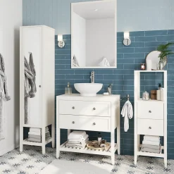 GoodHome Meuble sous vasque à poser 2 tiroirs 1 niche blanc mat l.80 cm, Perma