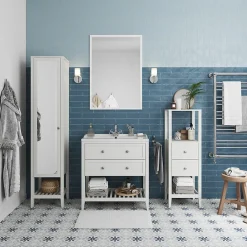 GoodHome Meuble sous vasque à poser 2 tiroirs 1 niche blanc mat l.80 cm, Perma