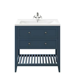 Meuble Vasque|GoodHome Meuble sous vasque à poser 2 tiroirs 1 niche bleu mat l.80 cm Perma + plan vasque Nira,