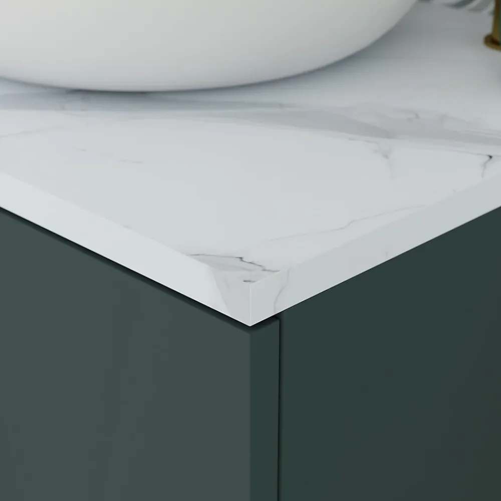 Meuble Buanderie|GoodHome Meuble sous vasque à poser l.120 cm vert + plan de toilette effet marbre blanc Cadélia, Perma