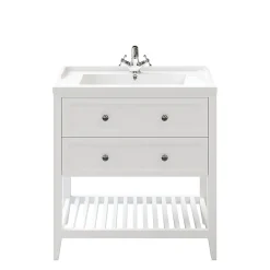 GoodHome Meuble sous vasque à poser 2 tiroirs 1 niche blanc mat l.80 cm Perma + plan vasque Lana,