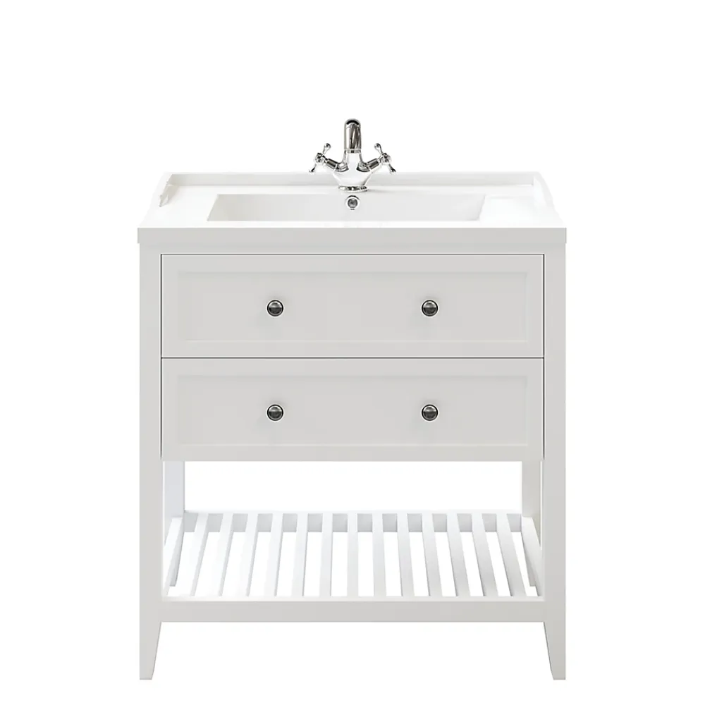 GoodHome Meuble sous vasque à poser 2 tiroirs 1 niche blanc mat l.80 cm Perma + plan vasque Lana,