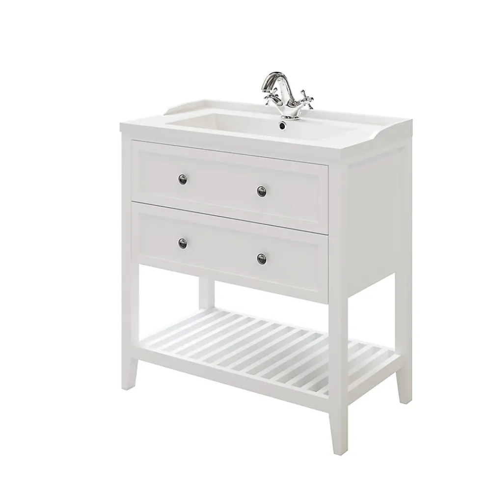 GoodHome Meuble sous vasque à poser 2 tiroirs 1 niche blanc mat l.80 cm Perma + plan vasque Lana,