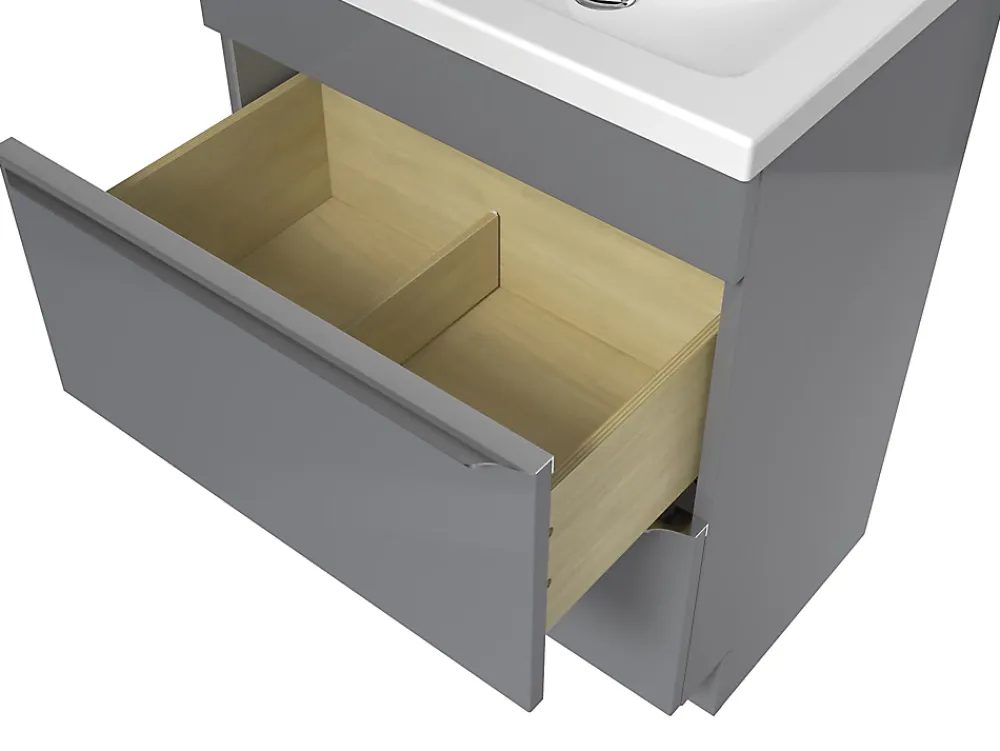 GoodHome Meuble sous vasque à poser gris brillant l.60 x H.82 x P.45 cm, Imandra